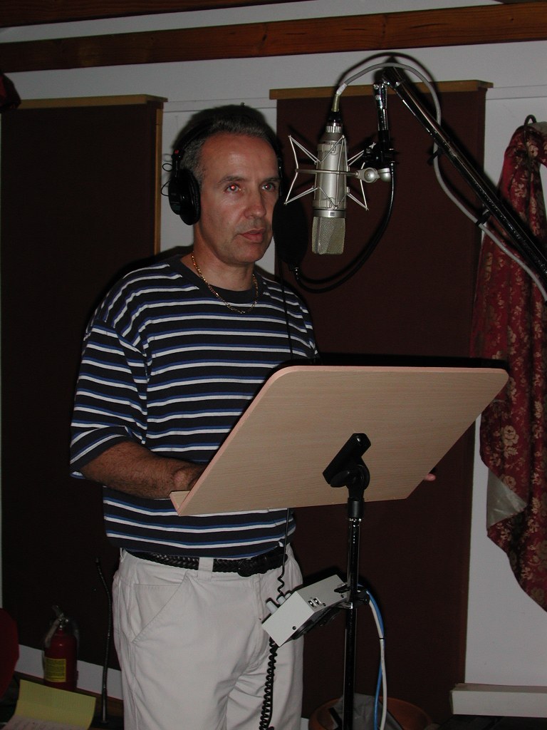 Rick Gabe recording vocals in the studio